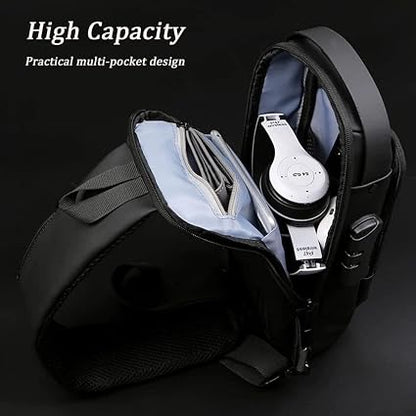 Anti-Theft Crossbody Sling Bag for Men & Women – Waterproof USB Charging Chest Backpack Travel Shoulder Bag