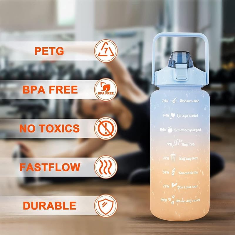 3PCS Motivational Water Bottle Set with Straw & Time Marker – 300ml, 900ml & 2000ml BPA Free Leakproof Bottles