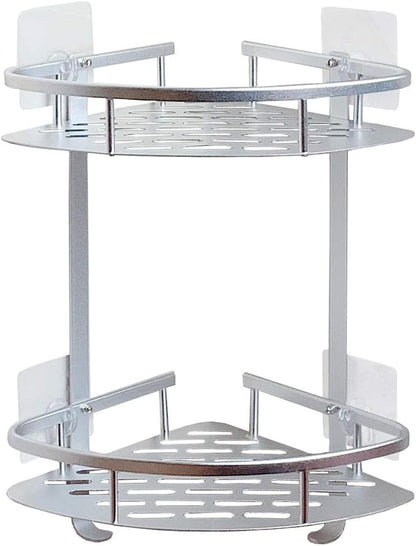 Aluminium Wall Mounted 2 Layer Corner Rack – Bathroom & Kitchen Storage Organizer