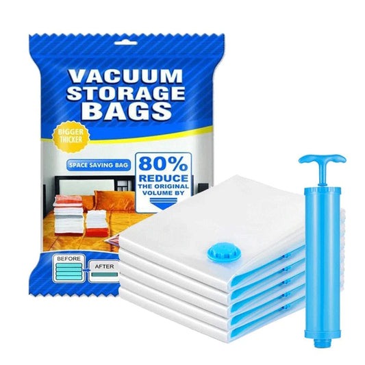Vacuum Storage Bags with Hand Pump | Space-Saving Compression Bags for Clothes, Blankets & Bedding | 5-Pack