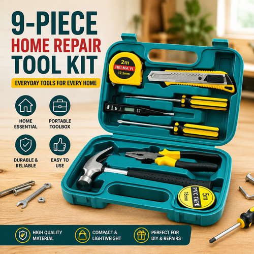 9-Piece Home Repair Tool Kit with Portable Toolbox