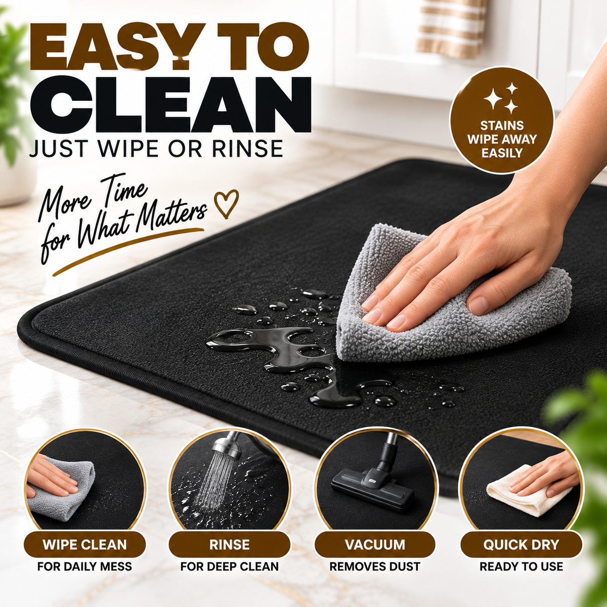 2PC Anti Slip Water Absorbent Runner With Mat – Rustic Wood
