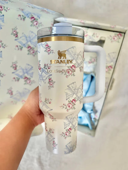 Stainless steel floral tumbler with handle - Saadiq.pk Pakistan