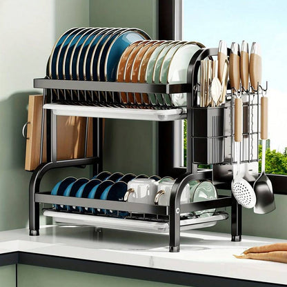 Stainless Steel 2-Tier Dish Drying Rack – Space-Saving Kitchen Organizer