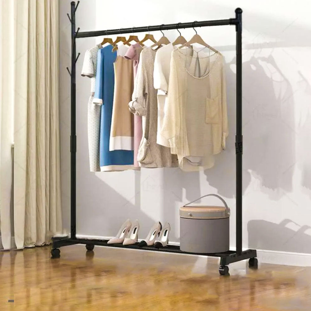 Single Pole Standing Coat Rack With Wheels