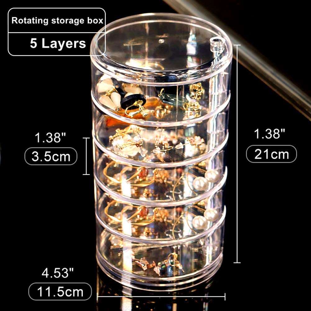 5‑Layer Rotating Jewelry Box | Transparent Acrylic Storage Organizer - Saadiq.pk