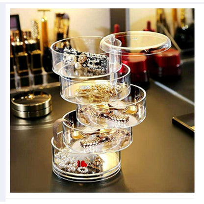 5‑Layer Rotating Jewelry Box | Transparent Acrylic Storage Organizer - Saadiq.pk
