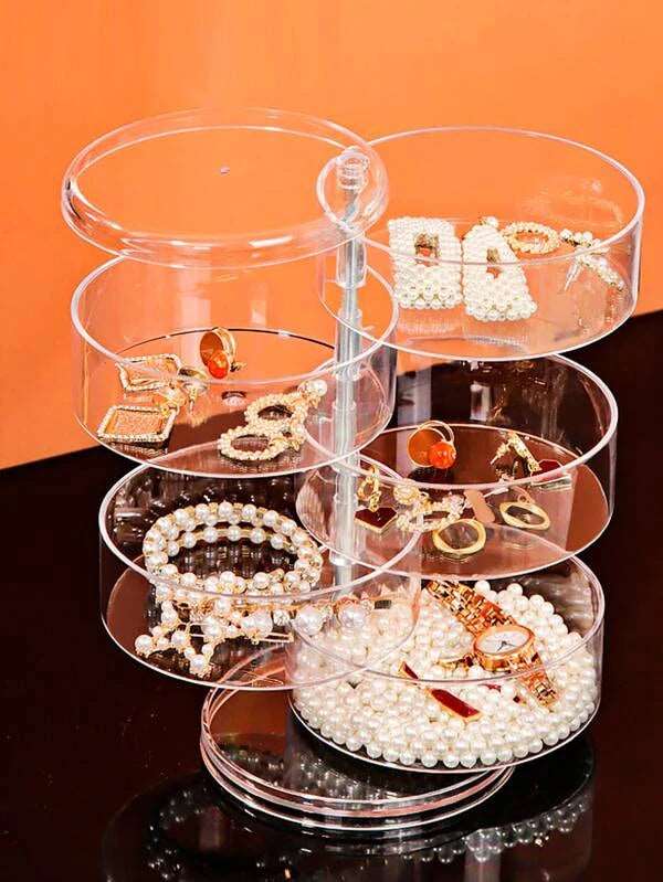 5‑Layer Rotating Jewelry Box | Transparent Acrylic Storage Organizer - Saadiq.pk