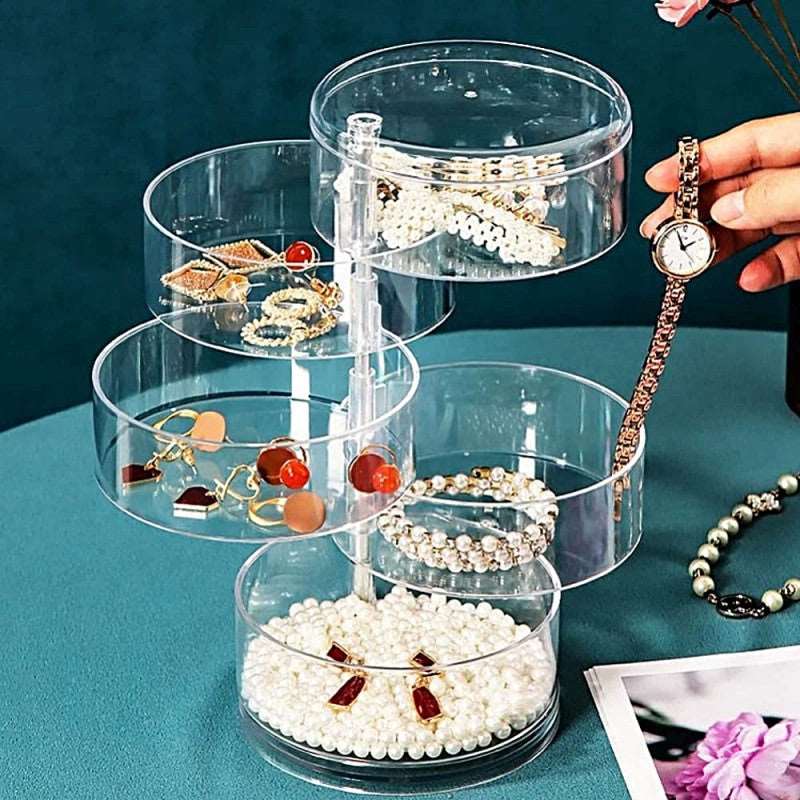 5‑Layer Rotating Jewelry Box | Transparent Acrylic Storage Organizer - Saadiq.pk