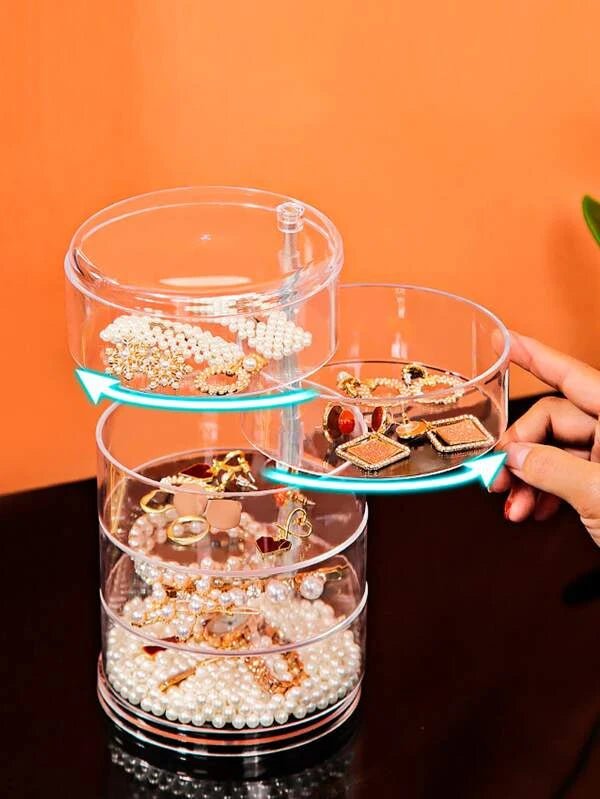 5‑Layer Rotating Jewelry Box | Transparent Acrylic Storage Organizer - Saadiq.pk