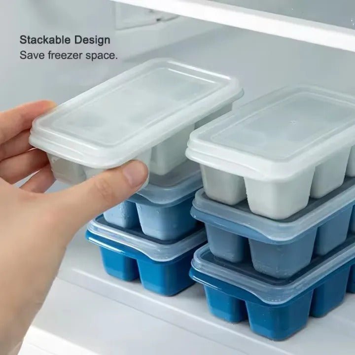 6 Grid Silicone Ice Cube Maker Trays with Lids – Reusable Freezer Molds - Saadiq.pk