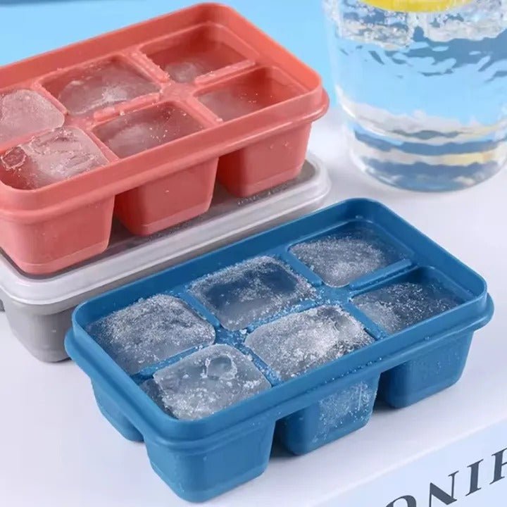6 Grid Silicone Ice Cube Maker Trays with Lids – Reusable Freezer Molds - Saadiq.pk