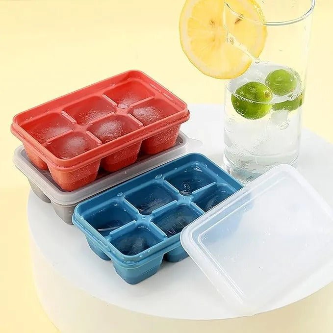 6 Grid Silicone Ice Cube Maker Trays with Lids – Reusable Freezer Molds - Saadiq.pk