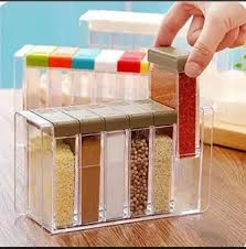 6 - in - 1 Kitchen Spice Jar Set – Compact Masala Box & Storage Organizer - Saadiq.pk