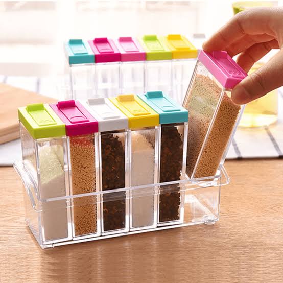 6 - in - 1 Kitchen Spice Jar Set – Compact Masala Box & Storage Organizer - Saadiq.pk