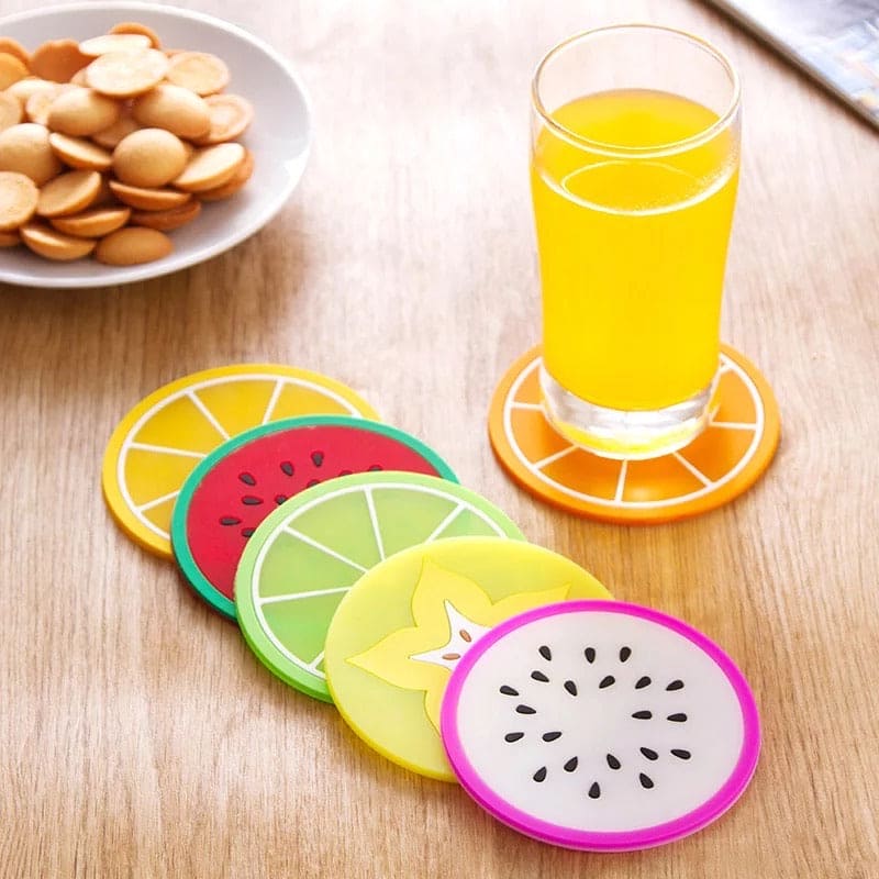 6 Pcs Jelly Color Fruit Shape Coasters – Colorful Drink Matsa - Saadiq.pk