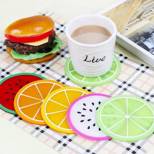 6 Pcs Jelly Color Fruit Shape Coasters – Colorful Drink Matsa - Saadiq.pk