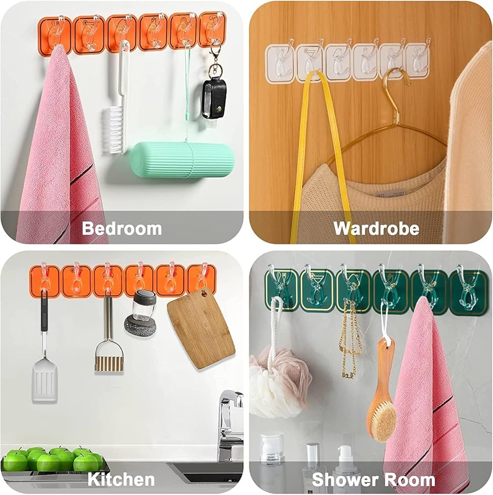 6 Rows Hooks Wall Mounted Room Organizer - Saadiq.pk