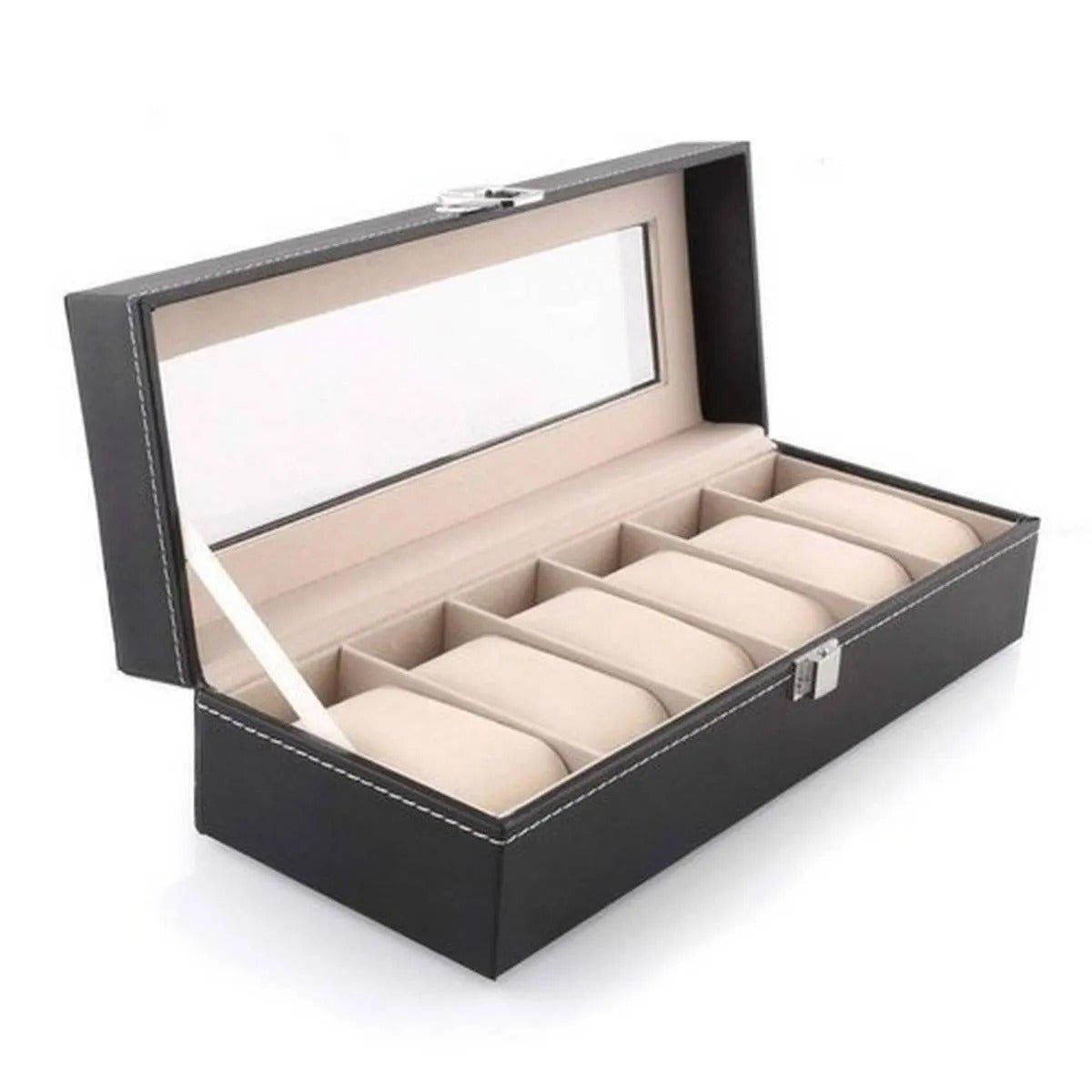 6 - Slot PU Leather Wrist Watch Storage Box – Elegant Watch Holder & Display Case Organizer - Saadiq.pk