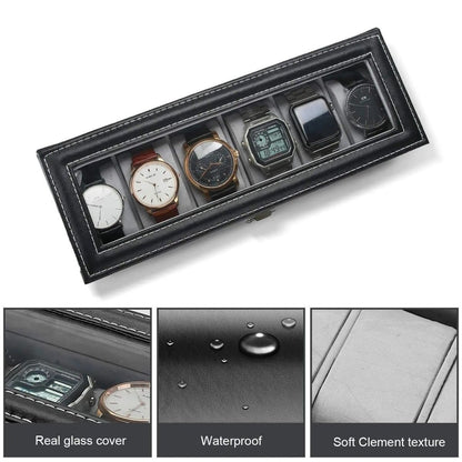 6 - Slot PU Leather Wrist Watch Storage Box – Elegant Watch Holder & Display Case Organizer - Saadiq.pk