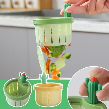 Cactus Sink Drain Basket | Kitchen Sink Strainer with Hands-free Waste Removal | Anti-Clog Food Catcher for Drain Cleaning