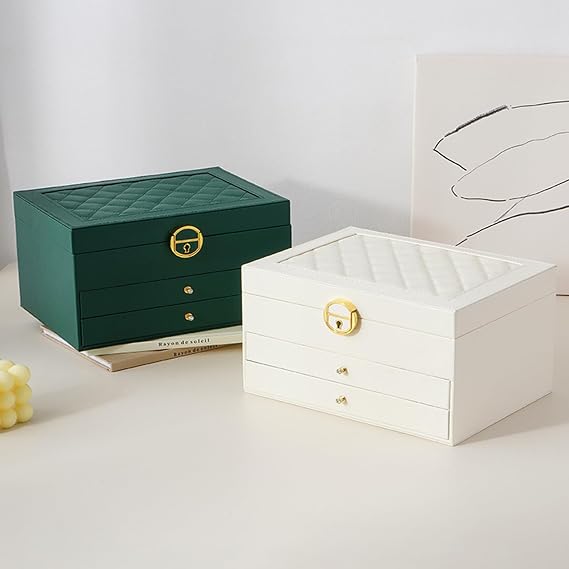 3 Layer PU Leather Jewelry Storage Organizer Box with Lock