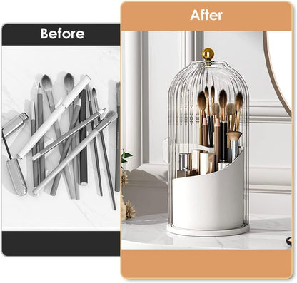 360° Rotating Dustproof Makeup Brush Organizer | Luxury Crystal Spinning Brush Holder