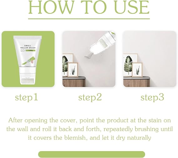 Small Roller Spackle Wall Repair Brush, 2-in-1 Small Rolling Brush Wall Paint Repair Tool, Quick Drying and Waterproof Wall Roller Paint Repair Paste for Living Room, Bedroom, Bathroom