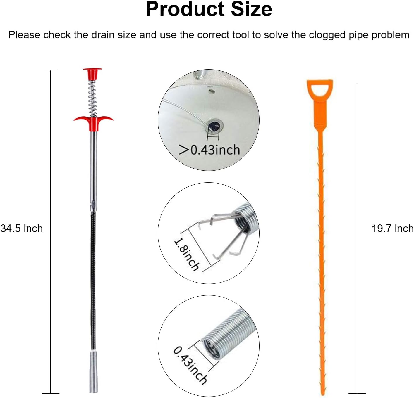 Pipe Drain Cleaner Tool – Flexible Sink & Bathroom Drain Hair Remover Grabber - 85cm