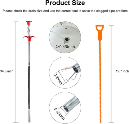 Pipe Drain Cleaner Tool – Flexible Sink & Bathroom Drain Hair Remover Grabber - 85cm