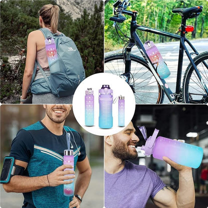3PCS Motivational Water Bottle Set with Straw & Time Marker – 300ml, 900ml & 2000ml BPA Free Leakproof Bottles