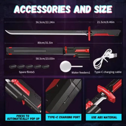 RGB LED Light Up Katana Sword with Mist Spray & Spark Effect