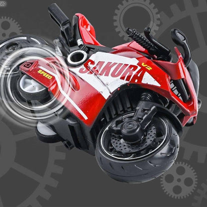 Mini Die-Cast Motorcycle Toy with Pull Back Action & Rubber Wheels