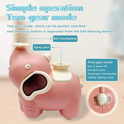 Musical Elephant Mist Spray Toy | Moving Bump & Go Toy with Lights, Music & Floating Ball