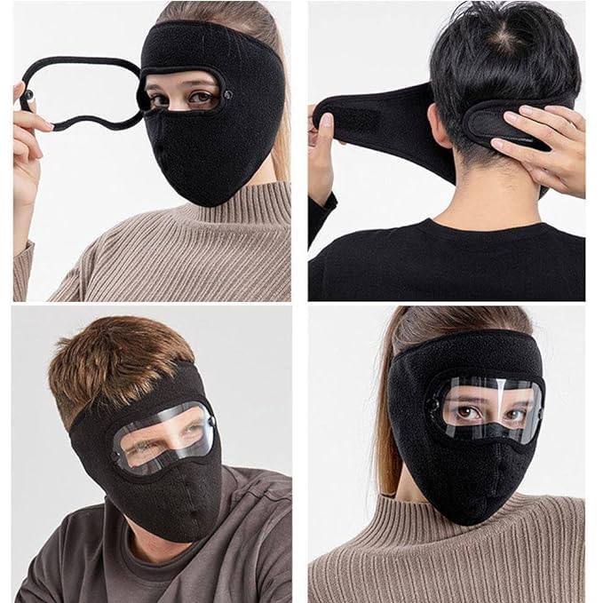 Dustproof Winter Face Mask with Eye Shield | Windproof Fleece Mask for Outdoor Protection | Full Coverage Warm Mask