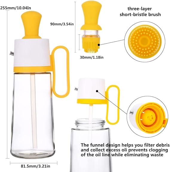 Glass Olive Oil Dispenser with Silicone Basting Brush – Kitchen Oil Pour Bottle