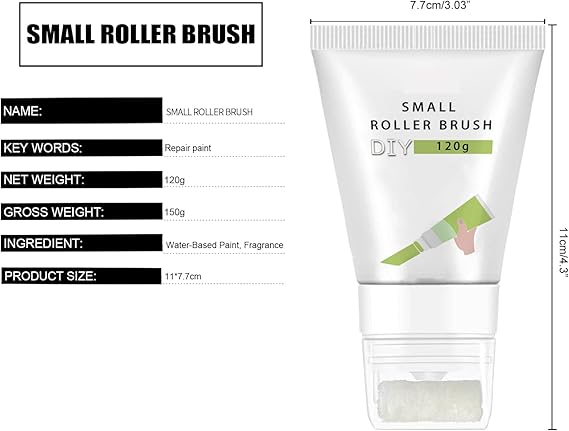 Small Roller Spackle Wall Repair Brush, 2-in-1 Small Rolling Brush Wall Paint Repair Tool, Quick Drying and Waterproof Wall Roller Paint Repair Paste for Living Room, Bedroom, Bathroom