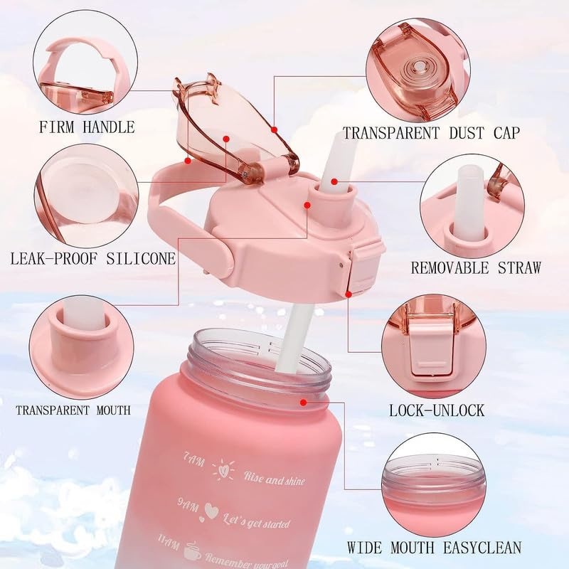 3PCS Motivational Water Bottle Set with Straw & Time Marker – 300ml, 900ml & 2000ml BPA Free Leakproof Bottles