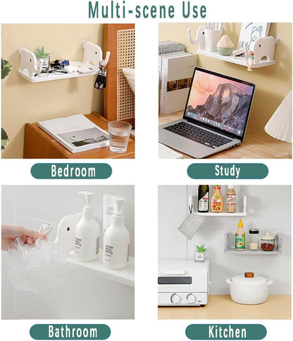 Elephant Wall Mounted Storage Shelf – No Drill Adhesive Kitchen & Bathroom Organizer
