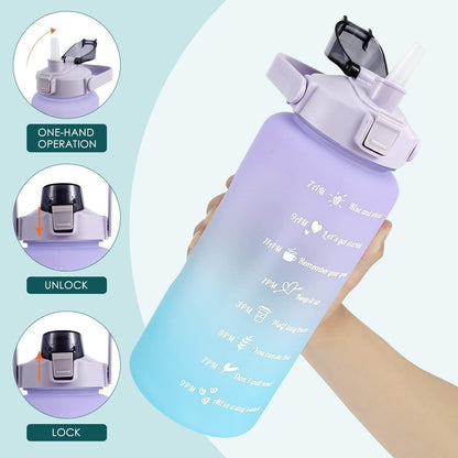 3PCS Motivational Water Bottle Set with Straw & Time Marker – 300ml, 900ml & 2000ml BPA Free Leakproof Bottles