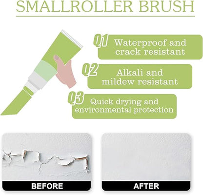 Small Roller Spackle Wall Repair Brush, 2-in-1 Small Rolling Brush Wall Paint Repair Tool, Quick Drying and Waterproof Wall Roller Paint Repair Paste for Living Room, Bedroom, Bathroom