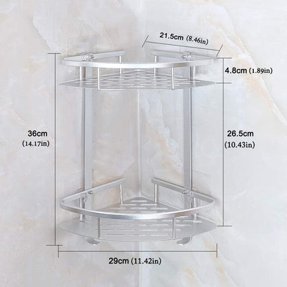 Aluminium Wall Mounted 2 Layer Corner Rack – Bathroom & Kitchen Storage Organizer