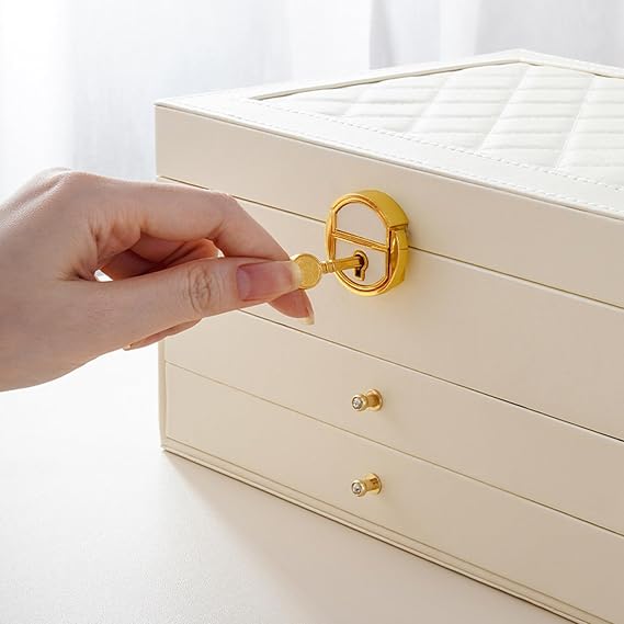 3 Layer PU Leather Jewelry Storage Organizer Box with Lock
