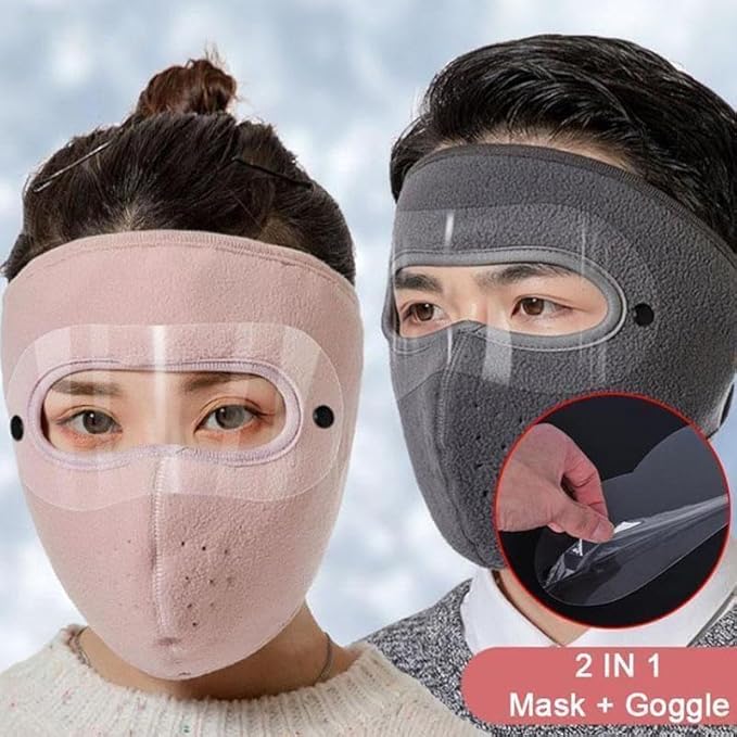 Dustproof Winter Face Mask with Eye Shield | Windproof Fleece Mask for Outdoor Protection | Full Coverage Warm Mask