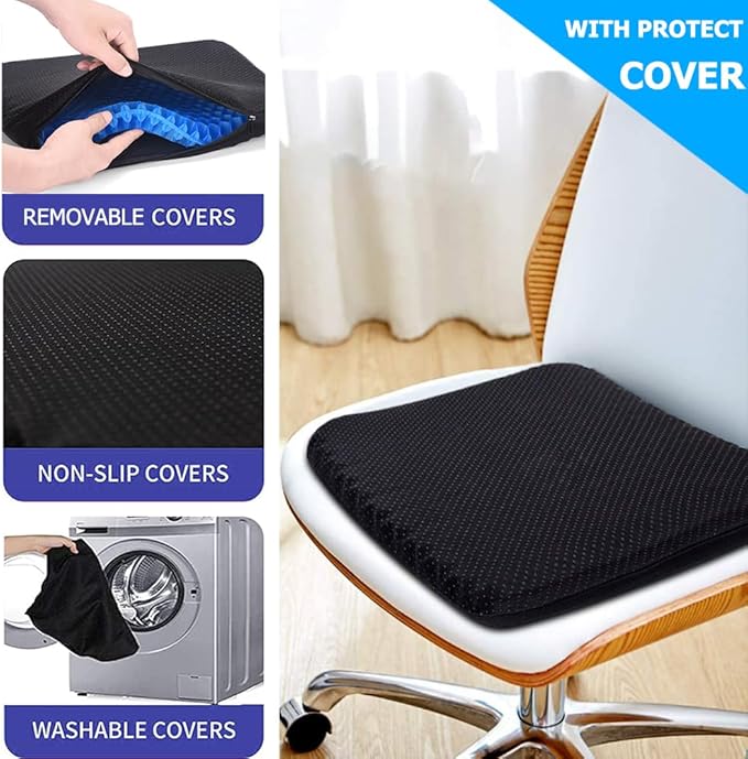 Gel Seat Cushion - U-shaped Breathable Honeycomb Design Comfortable Cushion for Long Sitting