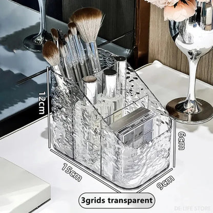 Clear Acrylic Makeup Organizer with 3 Compartments – Cosmetic Storage Holder for Lipsticks, Brushes & Skincare