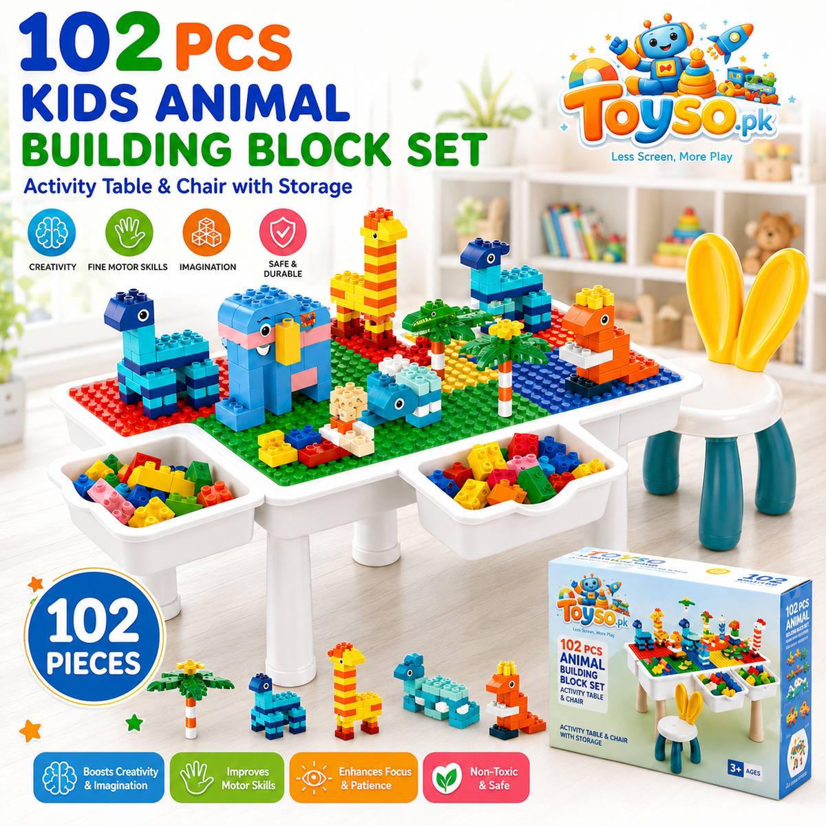 102PCS Kids Animal Building Block Set