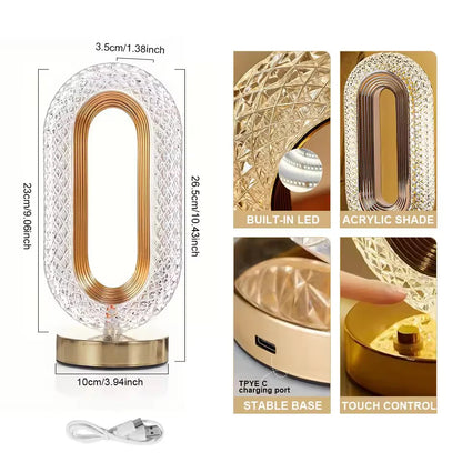 Modern Crystal Table Lamp – USB Powered Touch Dimmable Luxury LED Lamp