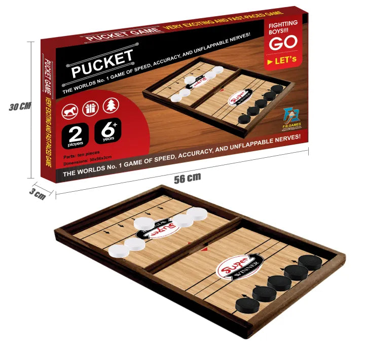 Pucket Game Wooden Sling Puck Board Game – Fast-Paced Family Game
