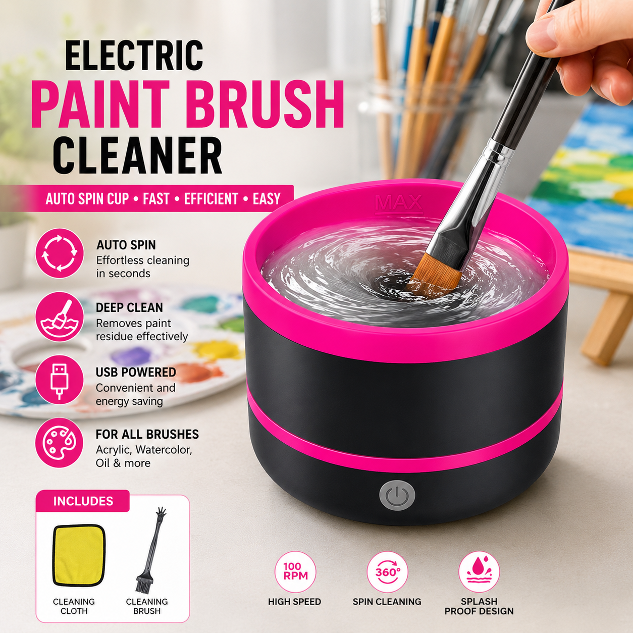 USB Electric Paint Brush Cleaner with Auto Spin Cup